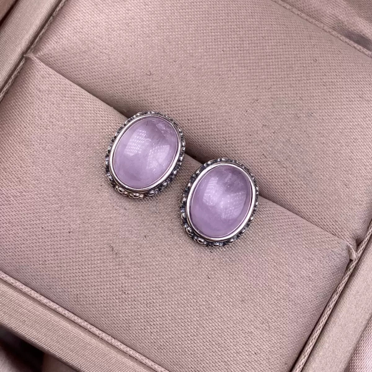 S925 silver, vintage oval-shaped, classic, fashionable, business-oriented, simple kunzite crystal earrings for women