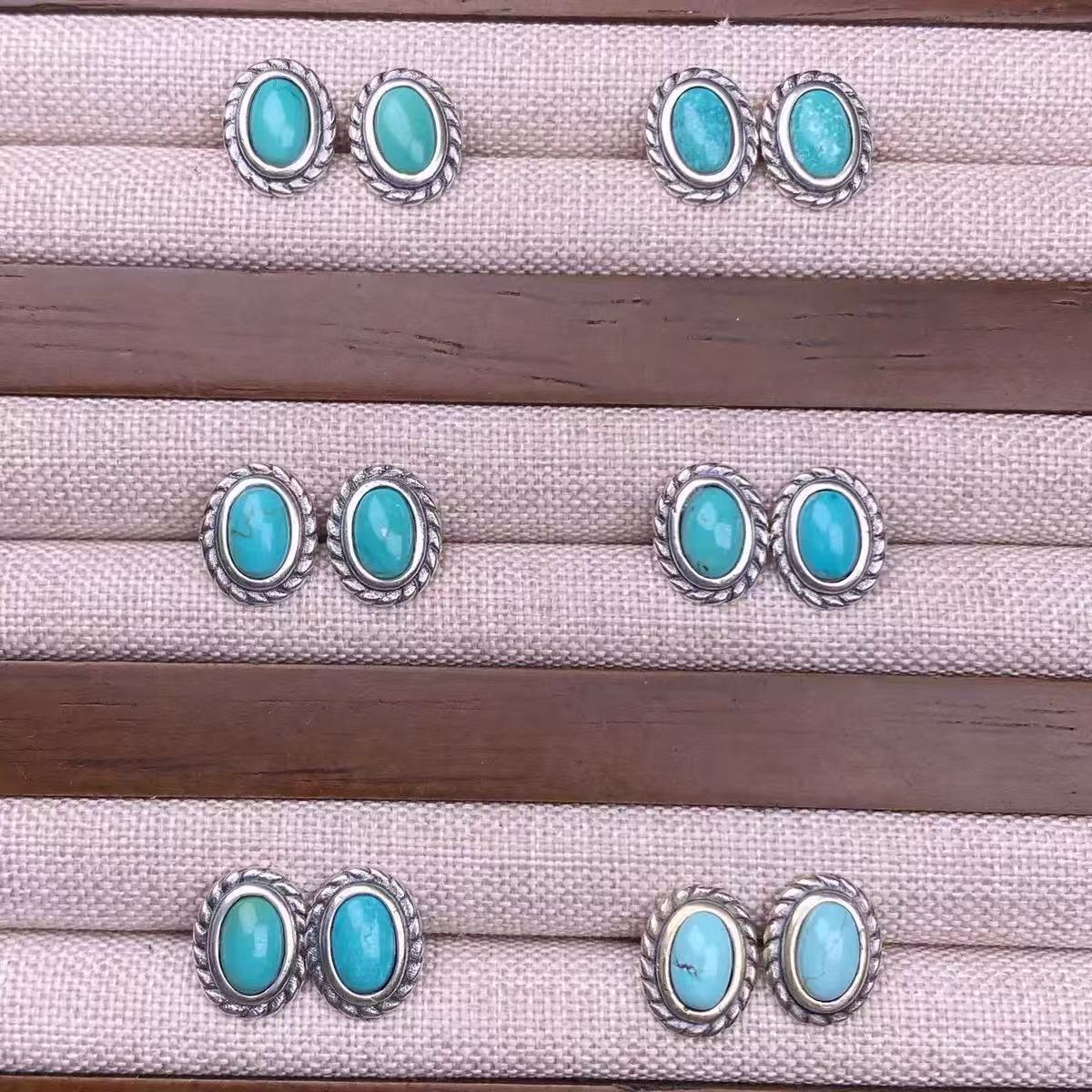 Green Turquoise Earrings S925 Silver Inlaid Business Casual Retro Silver Everyday Stylish Women's Accessories from Hubei