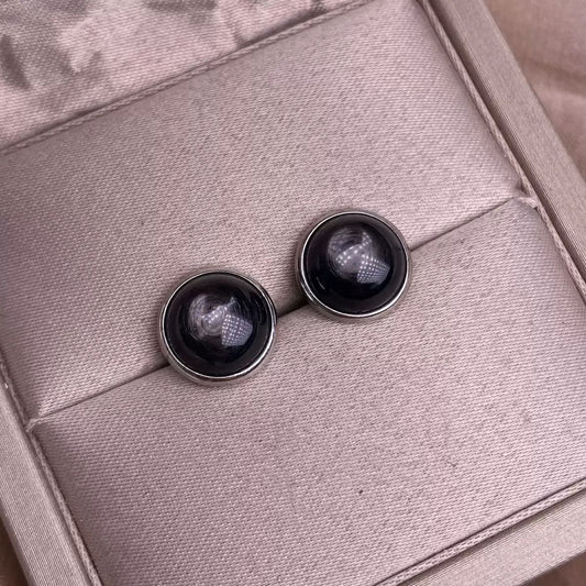 hypersthene stone stud earrings with S925 silver inlay, simple, circular, colorful gemstone crystal earrings, fashionable, suitable for office work, versatile for daily use