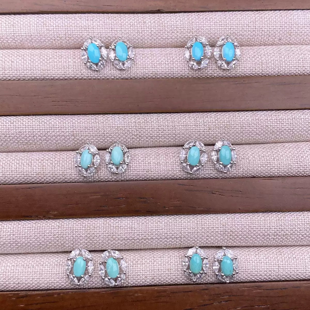 Green Turquoise Earrings S925 Silver Plated with Full Diamonds, Elegant and Stylish, Perfect for Office Ladies, Can Be Worn Daily