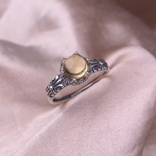 Citrine Ring S925 Silver inlaid with Vintage Silver, Suitable for Daily Commuting, Simple and Elegant, Fashionable, Colorful Jewelry for Women