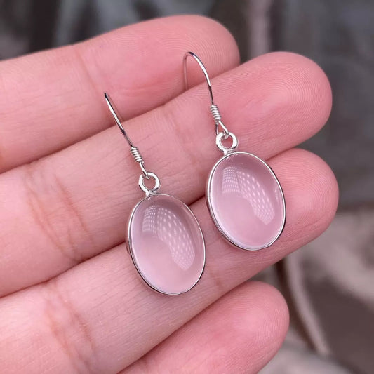 S925 rose quartz silver-inlaid simple women's ear hooks with elegant pink crystal dangles and versatile for everyday use