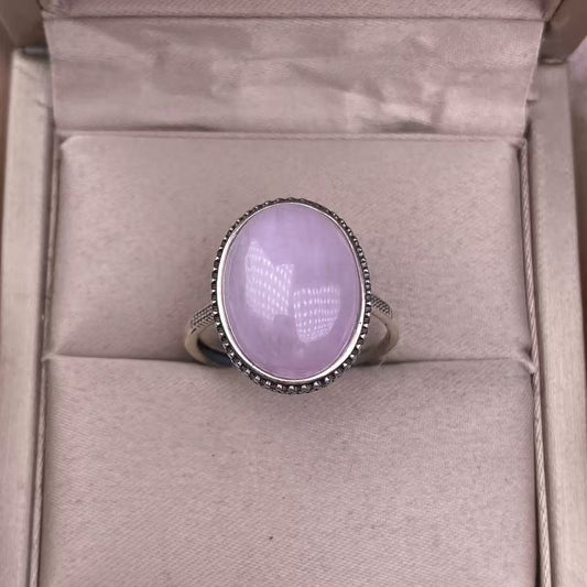 Kunzite Ring S925 Silver inlaid with Vintage Silver, Suitable for Everyday Use, Simple, Colorful Gemstone Crystal, Versatile and Majestic Accessory