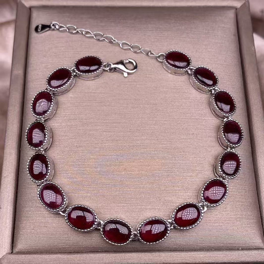 S925 nature garnet silver simple edge multi-gemstone jewelry piece for women, featuring amethyst garnet